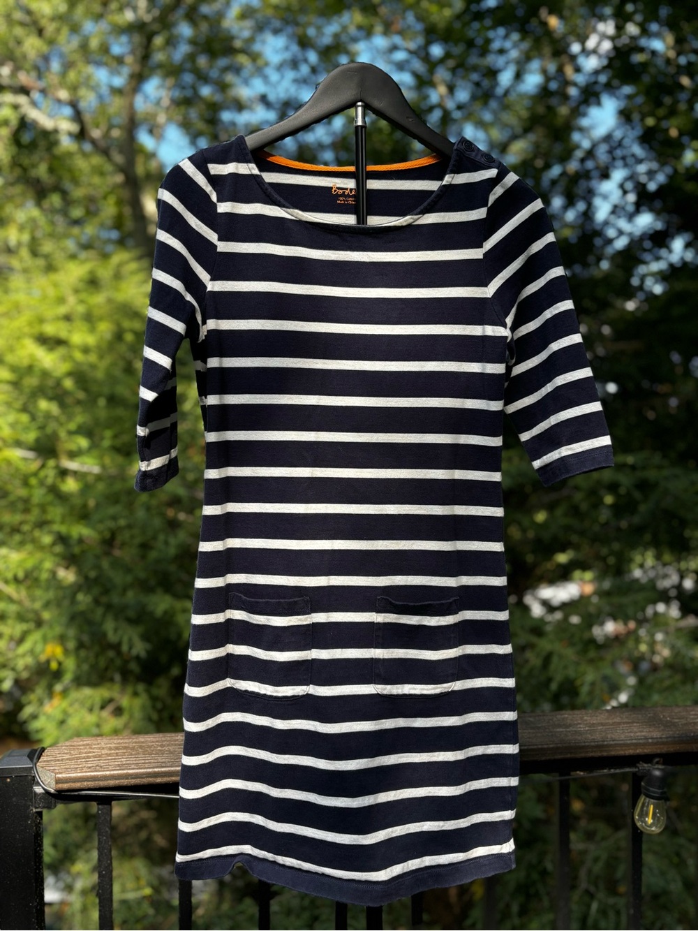 Boden Navy and White Striped Midi Dress